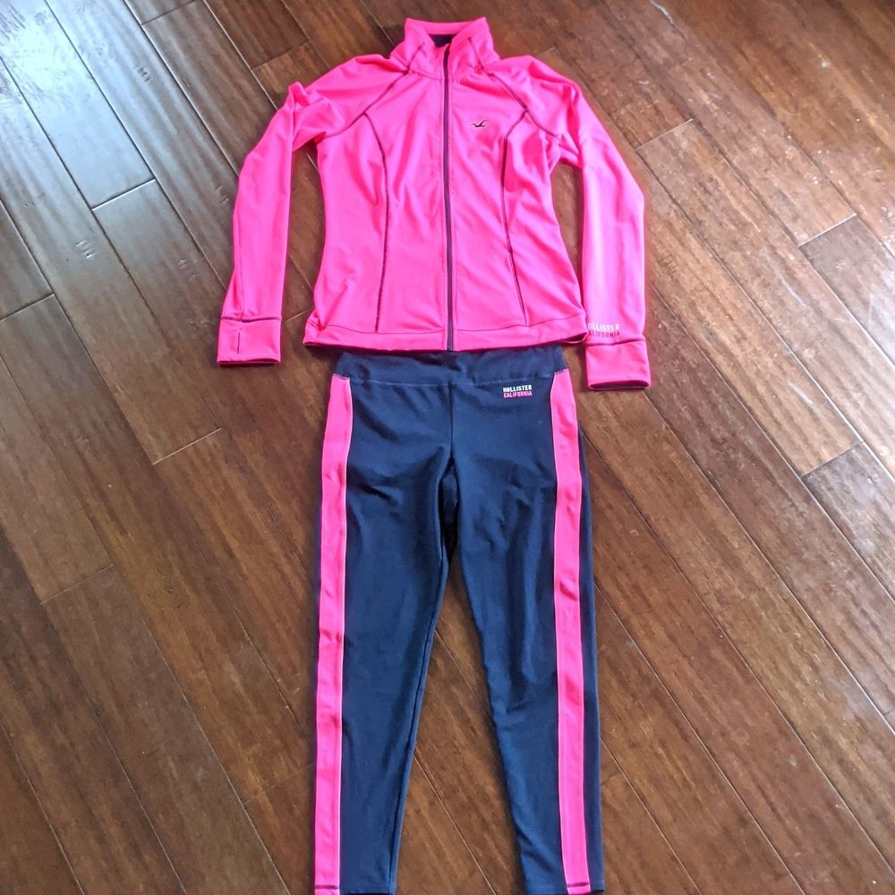 Hollister Hot Pink Zip Jacket with Navy Leggings - Pink Side Stripe